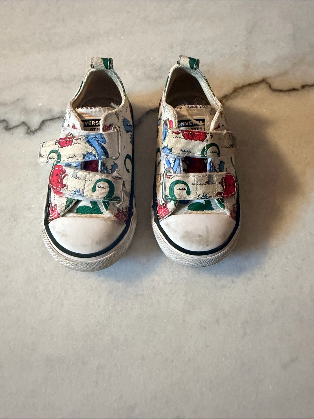 Converse Kids White Canvas Sneakers with Sea Monsters Print